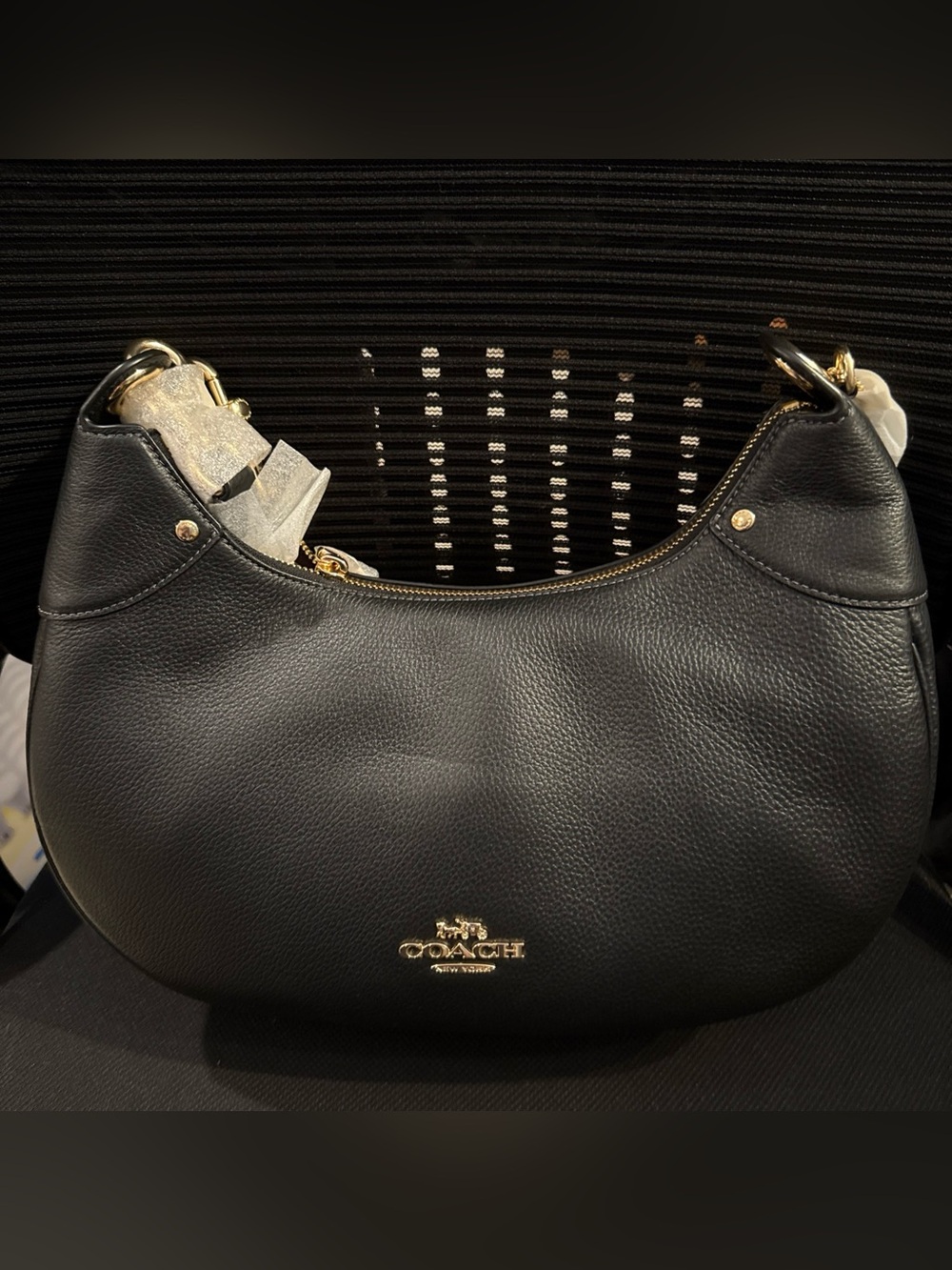 Coach Black Pebbled Leather Crescent Shoulder Bag with Gold Hardware